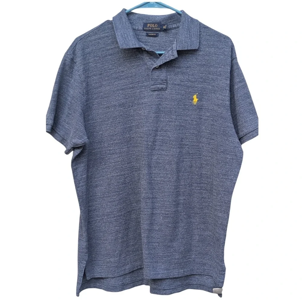 Polo Ralph Lauren Mens XL Custom Fit Heathered Blue Polo Shirt Yellow Pony Logo